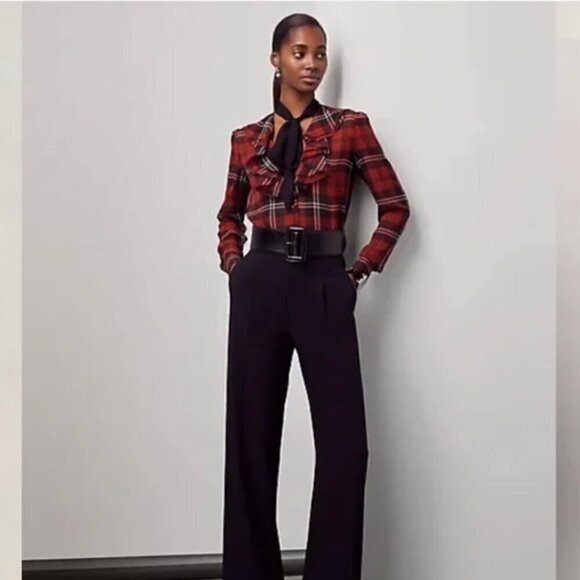 Ralph Lauren Purple Label Zandra Plaid Georgette Blouse - Picture 3 of 14